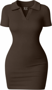 Women'S Mini Dresses Sexy Ribbed Short Sleeve Tummy Control Bodycon Mini Dress