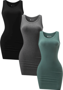 3 Piece Womens Summer Ribbed Tank Dress Scoop Neck Sleeveless Tank Top Dresses Basic Bodycon Mini Dress