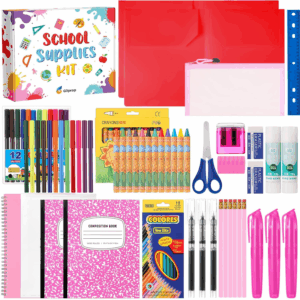 39 Pcs Back to School Supplies Essentials Bundle Include Pencils Scissors Ruler Eraser Crayon Sharpener Notebook Pencil Case Folder Notebook(Pink)