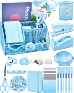 Blue Desk Accessories, 26Pcs Office Supplies and Desk Organizers, with Tape Dispenser, Stapler, Staple Remover, Ect, Elevate Your Workspace with Sky-Blue Serenity, Back to School