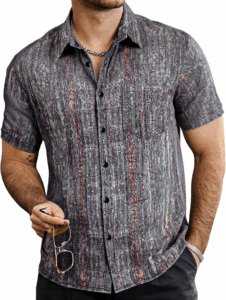 Mens Summer Striped Shirts Button down Short Sleeve Vintage Beach Hawaiian Shirts with Pocket