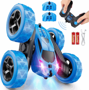 Remote Control Car, RC Cars Toys for Kids Ages 6-12, 4WD Stunt Car with LED Lights & 360° Flips, 2.4Ghz, Upgraded USB-C Modular Batteries, 8-10 Year Old Boys Birthday Gift 1-Blue