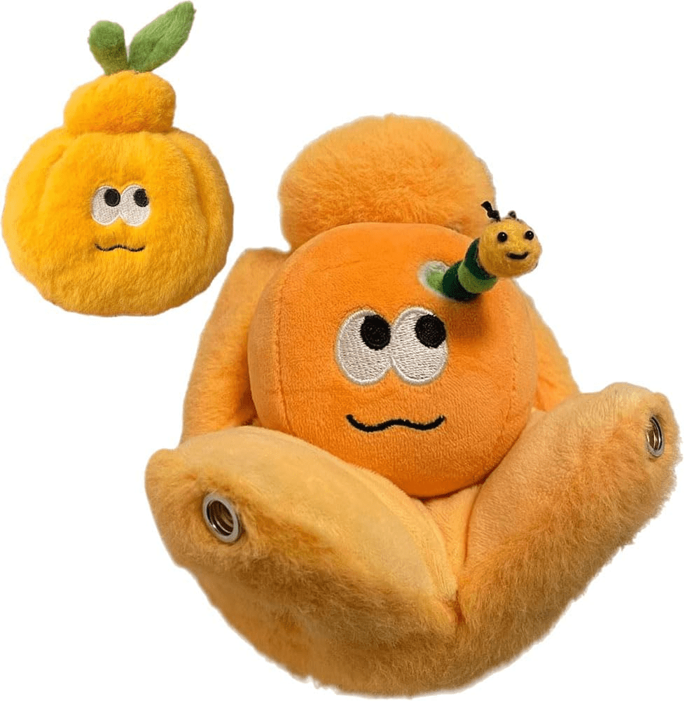 Funny Surprise inside Orange Plush Keychain with Worm, 2-In-1 Transforming Fruit Toy with Hidden Worm,Novelty Backpack Charm & Aesthetic Fidget Pendant