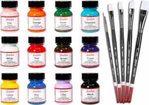 Angelus Acrylic Leather Paint Best Sellers Kit and Paint Brush Set 5 Pcs Bundle