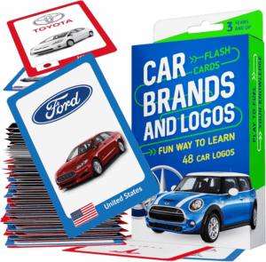 Car Brands and Logos - Flash Cards for Kids Ages 4-8, Flash Cards for Toddlers 2-4 Years - Ideal Small Gift for Boy
