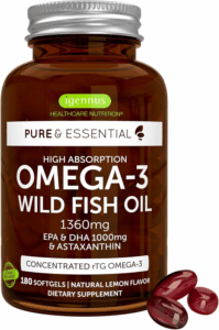 Igennus Ultra Pure Omega 3 Triglyceride Rtg Wild Fish Oil 1360Mg, IFOS Certified, EPA DHA 1000Mg plus Astaxanthin, Non-Gmo, for Men & Women, 180 Softgels