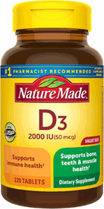 Nature Made Vitamin D3 2000 IU (50 Mcg), Vitamin D Supplement for Bone, Teeth, Muscle and Immune Health Support, 220 Tablets, 220 Day Supply