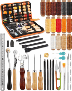 BUTUZE Leather Working Tools, Practical Leather Craft Kit with Waxed Thread Groover Awl Stitching Punch Hole for Leathercraft Beginner or Adults Gifts