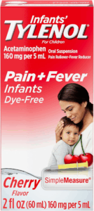 Infants' Tylenol Liquid Pain Reliever and Fever Reducer Medicine, Acetaminophen Oral Suspension for Sore Throat, Headache & Teething, Kids Fever Reducer; Dye-Free Cherry Flavor, 2 Fl Oz, Pack of 1