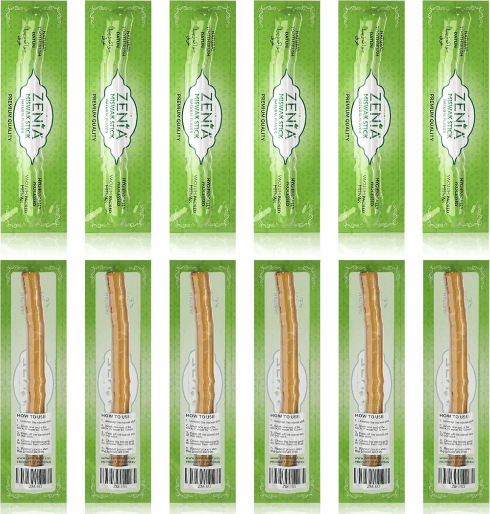 Zenia Sewak Natural Miswak Toothbrush - Vacuum Sealed Natural Flavor Traditional Peelu Toothbrush Stick - for Healthy Gums, Teeth, and Fresher Breath (Pack of 12)