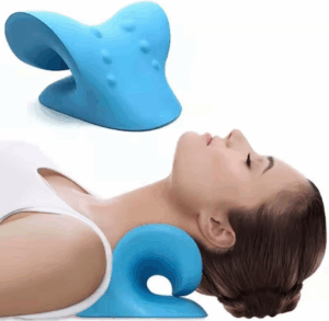 Neck and Shoulder Relaxer, Cervical Traction Device for TMJ Pain Relief and Cervical Spine Alignment, Chiropractic Pillow Neck Stretcher (Blue)
