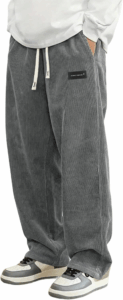 Hidkat Mens Corduroy Casual Pants Fashion Loose Fit Wide Leg Pants Straight Sweatpants Elastic Waist Drawstring