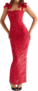 Women'S Bow Shoulder Spaghetti Strap Hollow Out Eyelet Bodycon Dress 2025 Ruffle Slim Lace Dresses