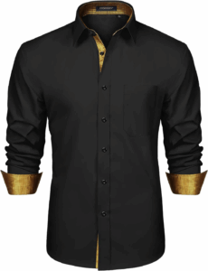 HISDERN Mens Dress Shirts Long Sleeve Button down Casual Shirts for Men Inner Contrast Formal Business Tuxedo Wedding Shirt
