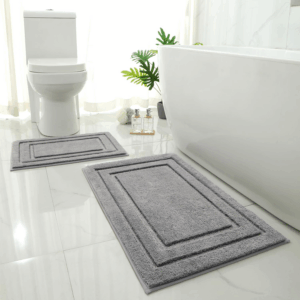 HOMEIDEAS Bathroom Rugs Sets 2 Piece, Super Soft and Absorbent Non Slip Microfiber Machine Washable Bath Mat Set (20" X 32" + 16" X 24", Grey)