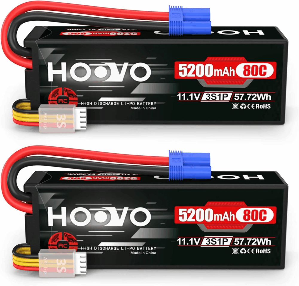 HOOVO 3S 11.1V 80C 5200Mah RC Lipo Battery Hard Case with EC5 Connector for RC Car Boat Truck Heli Airplane UAV Drone FPV Racing (2 Packs)