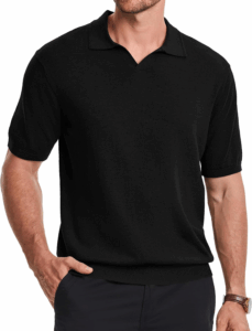 JMIERR Mens Wool Blend Polo Shirts Short Sleeve V Neck Knit Summer Casual Polos