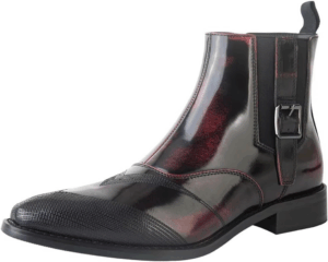 Men'S Patent Leather Ankle Boots, Buckle Strap Chelsea Boots with Textured Toe, Stylish Dress Boots for Work & Daily