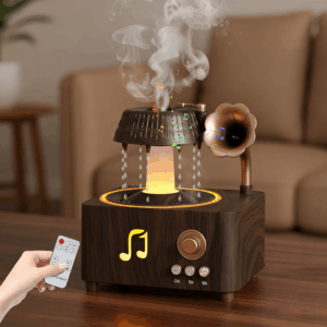 Raindrop Humidifier, Vintage Record Diffuser with White Noise & Bluetooth Speaker Air Humidifiers with 7 Colorful Light Quite Aromatherapy Diffuser with Remote Control, Timer for Home, Office